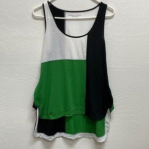 Derek Lam 10C Athleta Tank Top Women’s M Green Blue‎ White Colorblock Hi Lo Hem